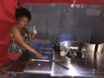 Sybil working the hot dog cart
